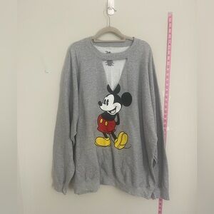 Disney Cozy Gray Crewneck Sweater with Mickey Mouse